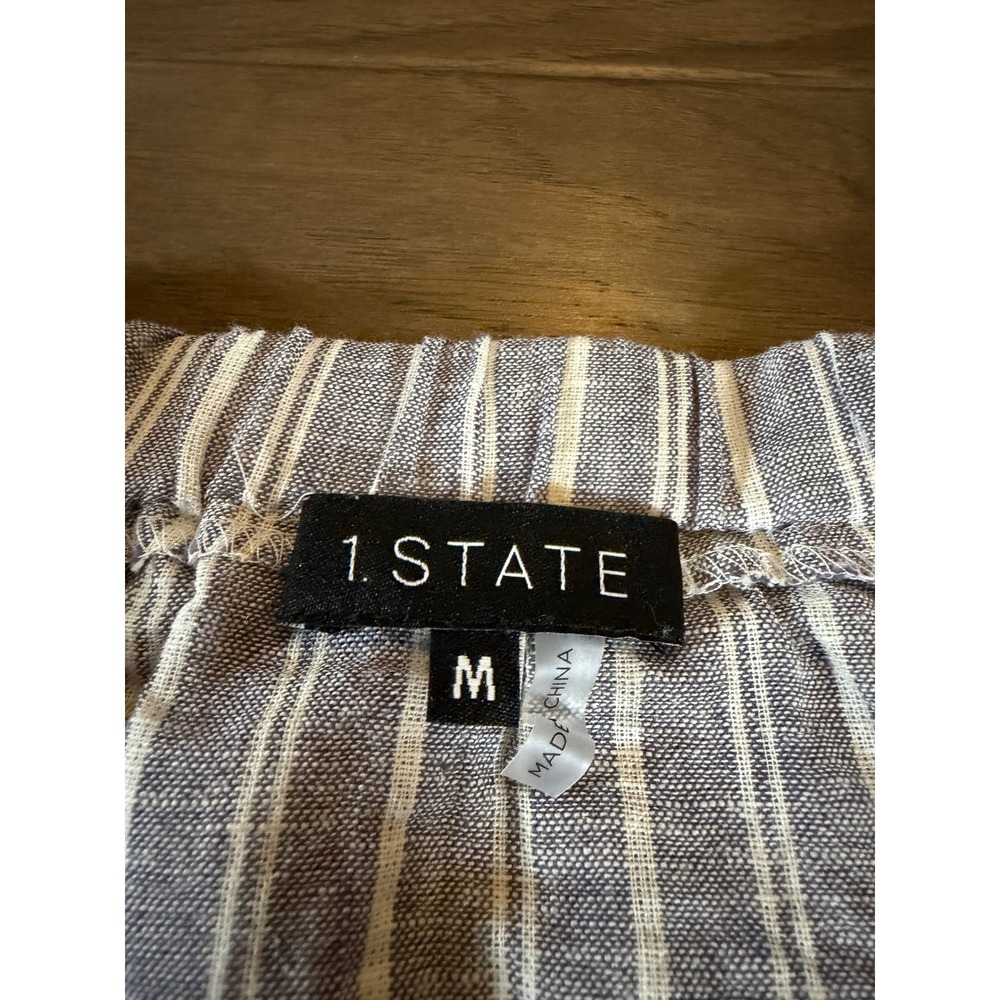 1.STATE Womens Blue White Striped Linen Cotton Off Shoulder Fringe Top Medium‎ - Picture 2 of 5